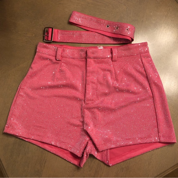 Pants - NEW Boutique Rhinestone Studded Belted Gameday Western Cowgirl Bling Shorts